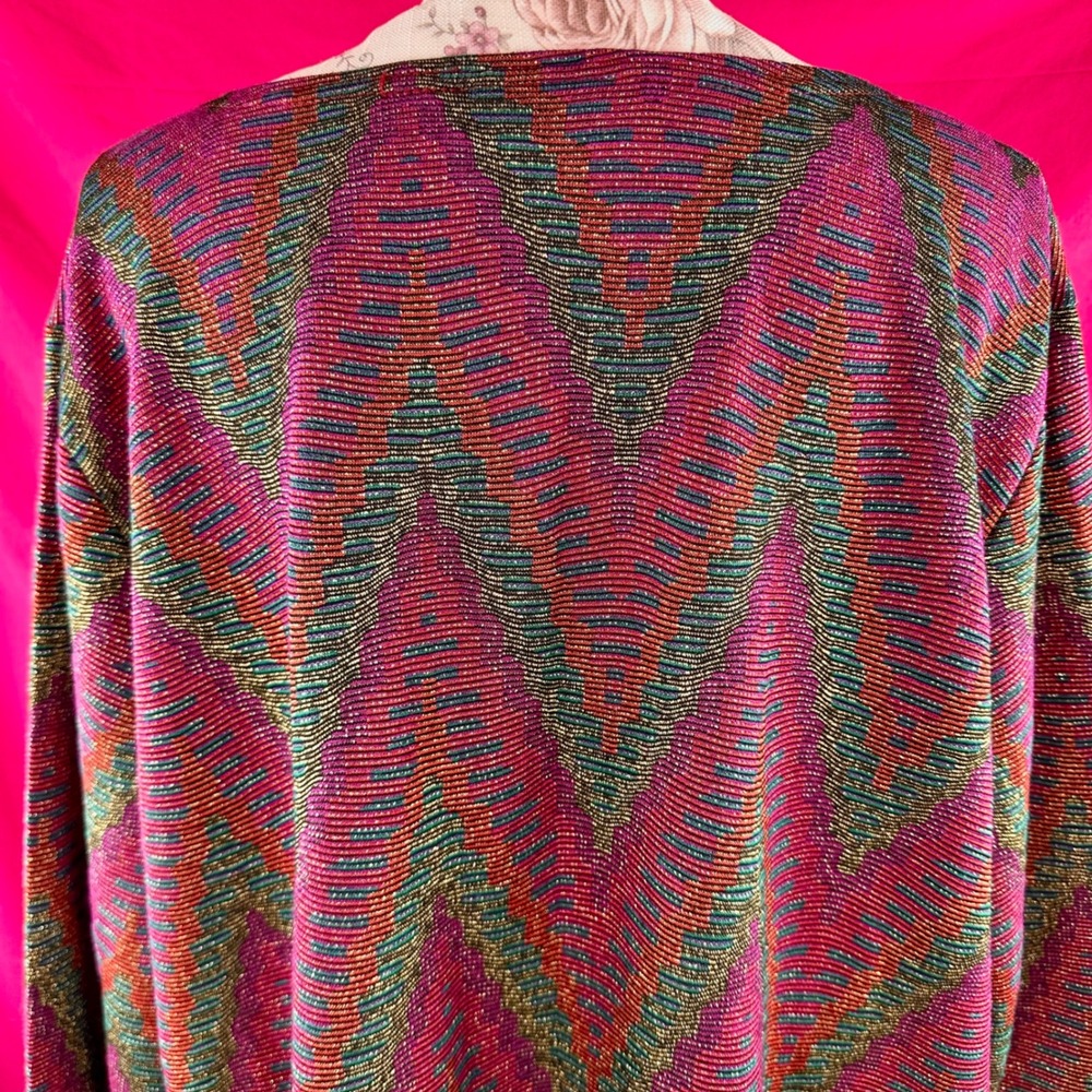 Metallic Vintage 80s 90s Chevron Knit Tunic Top Pink Sparkle 3X Holiday Glam - Picture 13 of 17
